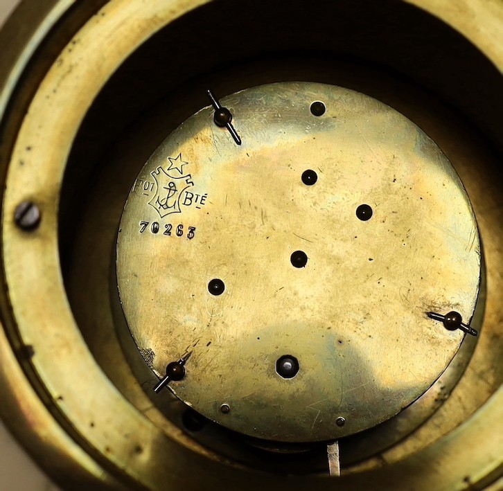 A late 19th century French ornate ceramic and gilt brass wall clock, 35cm tall